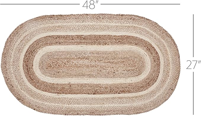 VHC Brands Jute Rug Oval with Pad, Natural and Crème, 27x48