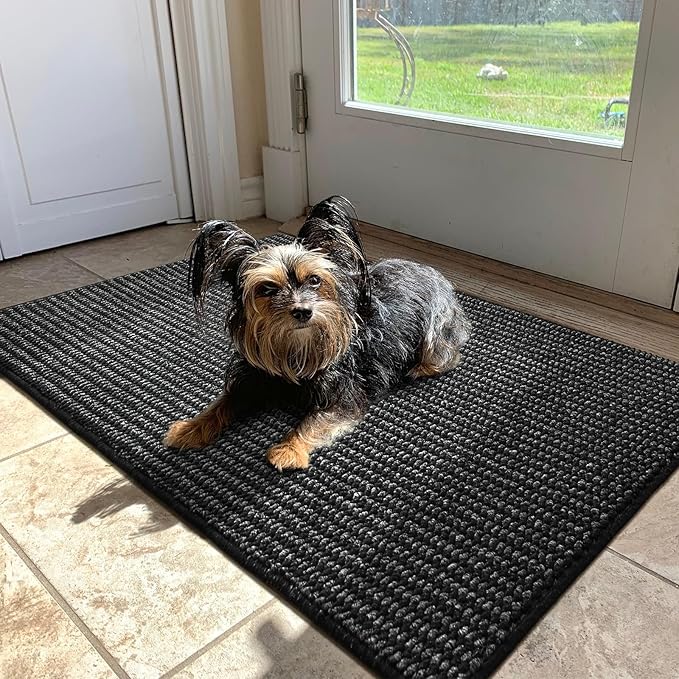 Softlife Rugs for Entryway 2x3 Faux Jute Rug Dirt Trapper Small Bathroom Rug Washable Door Rugs Kitchen Mat Modern Farmhouse Carpet for Front Porch Bathroom Kitchen Bedroom, Black