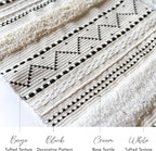 BlissBlush Long Vertical Wall Hanging Tapestry Woven Boho Farmhouse Decor Black Beige Cream Tassel Handmade Wall Art Decoration for Bedroom Living Room Dorm Nursery Apartment, 16x39 INCH