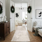 Hallway 3x8 Washable Runner Rug: Abstract Stain Resistant Entryway Kitchen Area Rugs Farmhouse Soft Bathroom Bedroom Print Floor Mat Thin Non-Slip Indoor Carpet for Living Room Laudry(3x8,Beige/Cream)