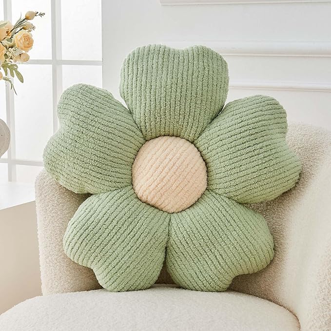 Flower Throw Pillow, Cute Flower Shaped Pillow Decorative Throw Pillow for Bed Couch, Soft Daisy Pillows Floor Seating Cushion Cushions (19.6 Inch Sage Green)