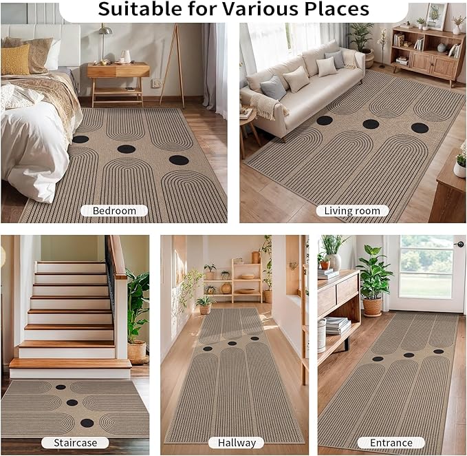 Tangsoo Rainbow Easy Jute 2.6x8 Washable Kitchen Runner Rug for Hallways,Non-Slip Thin Outdoor Rug,Modern Farmhouse Carpet Runner for Porch Laundry Bedroom Living Room Entryway