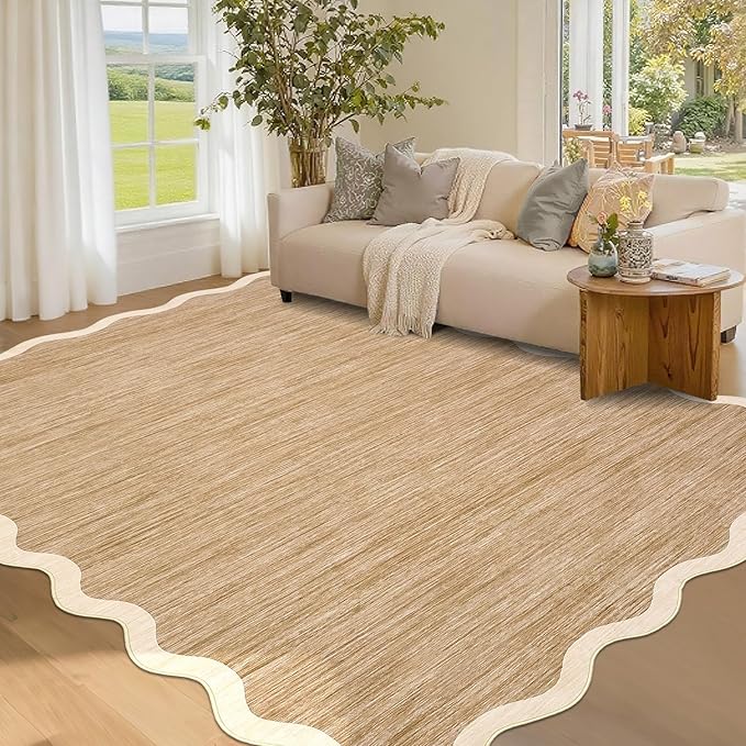 GarveeHome Scalloped Washable Area Rug 4x6 Small Entryway Rug Non Slip Modern Soft Accent Rugs for Bedroom Nursery Low Pile Stain Resistant Carpet for Office, 4 ft x6 ft