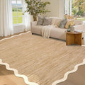 GarveeHome Scalloped Washable Area Rug 3x5 Small Entryway Rug Non Slip Modern Soft Accent Rugs for Bedroom Nursery Low Pile Stain Resistant Carpet for Office, 3'x5'
