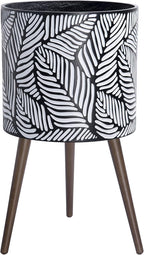 D'vine Dev 16 Inch Planter Pot with Stand, Mid-Century Tall Plant Pot with Legs for Indoor Plants, XX-Large, White/Grey, 88-L-E-7