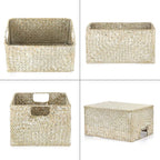 Hipiwe Seagrass Storage Basket Bin Rectangular Handwoven Wicker Storage Box with Handle Opened Baskets for Shelf Organizing Closet Bathroom, 13.3 x 9.8 x 6.7 Inch