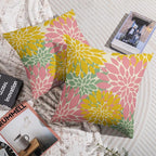Yellow Pink Green Spring Pillow Covers 22X22 Inch Set of 2, Modern Dahlia Floral Print Decorative Throw Pillow Covers Outdoor Farmhouse Cushion Case for Home Couch Sofa Bed Decoration