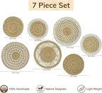 Wicker Wall Decor Set – Boho Basket Wall Art, Natural Woven Wall Art for Living Room Bedroom, Seagrass Decorative Plates For Wall Hanging, Flat and Lightweight