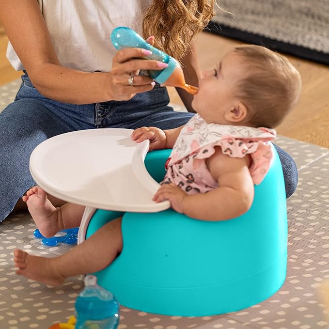 Nuby My Floor Seat - Portable Baby Chair with Soft Foam Cushion, Safety Harness, and High Back Design - 4+ Months - Aqua