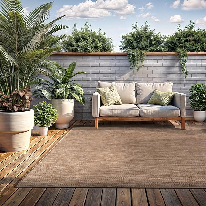 Washable Indoor Outdoor Rug 10x14 Weather Resistant Area Rugs Modern Solid Jute Rug for Porch Deck Balcony Backyard Patio Outside Carpet (10 X 14 Jute Beige)