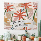 MNOSAIOO Boho Floral Spring Wall Tapestry Hanging for Classroom, Inspirational No Rain No Flower Tapestry, Cute Nursery Tapestries Wall Decor for Bedroom Therapy Girly Room Kids 60x50 inch