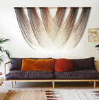 Macrame Wall Hanging Brown Dip Dyed Large Fiber Yarn Wall Art Boho Wall Decor Boho Bedroom Living Room Wall Decor,59" W x 33" L