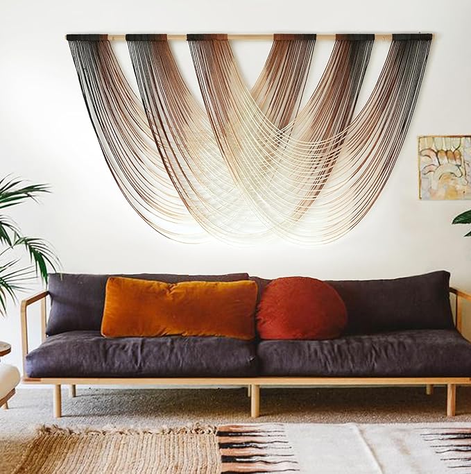 Macrame Wall Hanging Brown Dip Dyed Large Fiber Yarn Wall Art Boho Wall Decor Boho Bedroom Living Room Wall Decor,59" W x 33" L