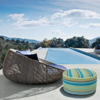 Outdoor/Indoor Inflatable Ottoman Pouf D20 xH9, All Weather Round Footstool with Foot Pump, Water Repellent Portable Footrest with Handle for Patio Garden Camping Travel-Green Stripe