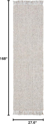 SAFAVIEH Natural Fiber Collection Runner Rug - 2'3" x 14', Silver & Natural, Handmade Woven Fringe Jute, Ideal for High Traffic Areas in Living Room, Bedroom (NF826G)