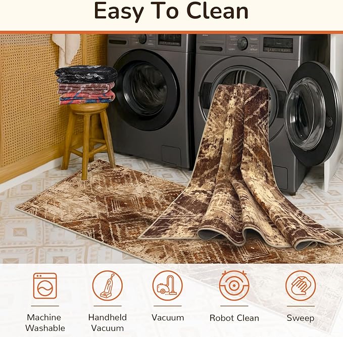 Area Rug 9x12 Rug Machine Washable Non-Slip Low Pile Print Pattern Western Rug for Living Room Bedroom Entryway Tribal Series-Abstract/Cowhide