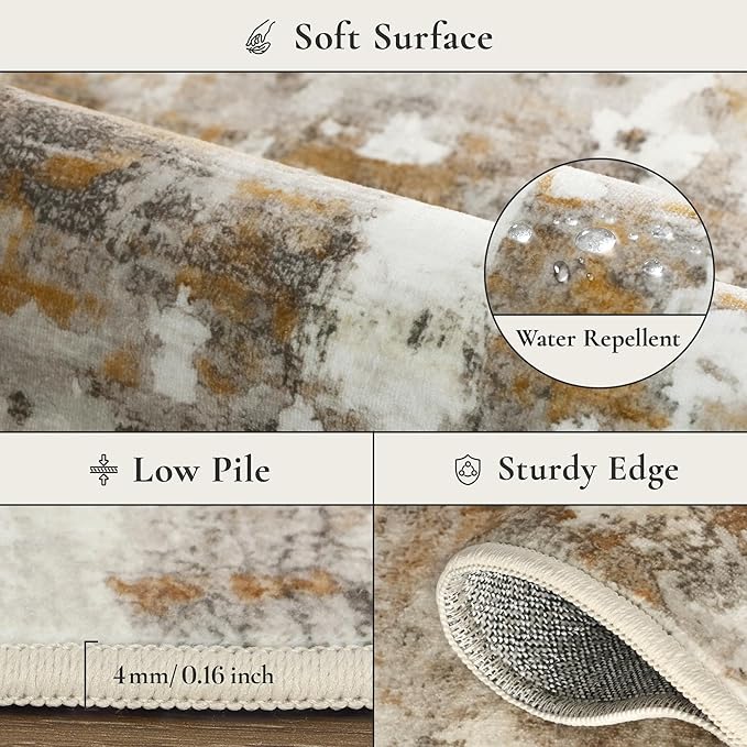GENIMO Washable Rugs 5x7 Area Rugs for Living Room Bedroom, Modern Lightweight Rug Ultra Soft Indoor Area Rugs 5x7 for Dining Room, Low Pile Carpet with Non Slip Backing, Grey Brown Beige