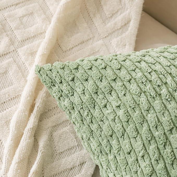 Set of 4 Sage Forest Green Decorative Throw Pillow Covers 18x18 Inch Corduroy Pillow Covers for Bed Couch Sofa Living Room Soft Square Cushion Cases