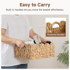 StorageWorks Scalloped Water Hyacinth Baskets, Hand-woven Rattan Baskets with Built-in Handles, Cute Baby Basket for Nursery, Basket for Organizing and Decor, 15"L x 11"W x 6¾"H