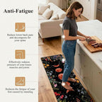 Kitchen Rug Mats for Floor Cushioned Anti Fatigue Black Kitchen Rugs Sets of 2 Moon Garden Floral Non Slip Waterproof Comfort Memory Foam Standing Floor Mat for Office Laundry Sink Desk