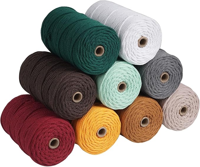 NOANTA Olive Green Macrame Cord 4mm x 109yards, Colored Macrame Rope, Cotton Rope Macrame Yarn, Colorful Cotton Craft Cord for Wall Hanging, Plant Hangers, Crafts, Knitting