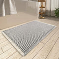 Upgraded Waffle Bath Mat, Super Absorbent Non Slip Bath Mats for Bathroom Floor, Machine Washable Bathroom Rugs with Tassels, Rubber Backed Bathroom Mats, Ultra Soft, 18" x 30",LightGrey & Cream