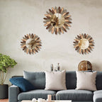 3 Pcs Boho Wall Decor Round Sunburst Mirror Boho Circle Mirror with Rustic Wood Frame Decorative Hanging Wall Art for Farmhouse Home Decor,17 Inch and 12 Inch(Tril Color)
