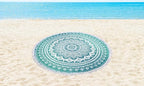 Round Beach Tapestry Turquoise Mandala Throw/Boho Hippie Beach Blanket Roundie/Indian Cotton Bohemian Large Round Table Cloth-Home Decor/Yoga Mat Meditation Picnic Rug (70", Green and White)