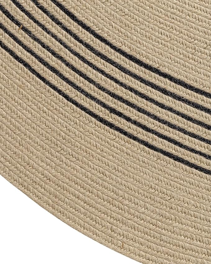 DEXI Jute Area Rug Natural Fiber 5x8 Oval, Woven Braided Durable Farmhouse Design Rugs for Living Room, Bedroom Dinning Room Office Outdoor Patio, Beige/Black