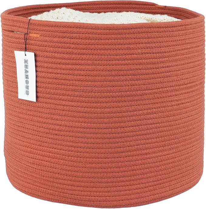 Cotton Rope Basket For Girls Boys Kids 16”X14” Baby Laundry Basket Nursery Bin Round Woven Baskets Organizer For Storage Toys Blankets Shoes Clothes rustic