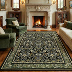 GarveeHome 8x10 Washable Area Rugs for Living Room, Boho Vintage Large Rug for Bedroom Soft Non Slip Low Pile Indoor Stain Resistance Throw Carpet for Dining Room Office Green Black