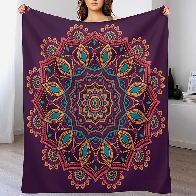 Mandala Throw Blanket Indian Hippie Bohemian Art Floral Texture Pattern Blanket for Sofa Bed Couch Chair Or Dorm 60"x80"