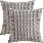 MIULEE Pack of 2 Corduroy Decorative Throw Pillow Covers 18x18 Inch Soft Boho Striped Pillow Covers Modern Farmhouse Home Decor for Sofa Living Room Couch Bed Light Grey