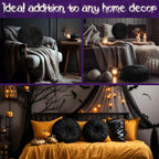 2 Pcs Round Throw Pillows 15 Inch Decorative Velvet Pleated Pumpkin Pillows Boho Floor Pillow with Center Button for Living Room Couch Chair Bed Sofa Home Decoration (Black)