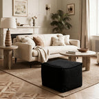 Square Boucle Pouf Ottoman Footrest, Soft & Lightweight Footstool with Foam Filling for Living Room & Bedroom, Laid-Back Lounge Style