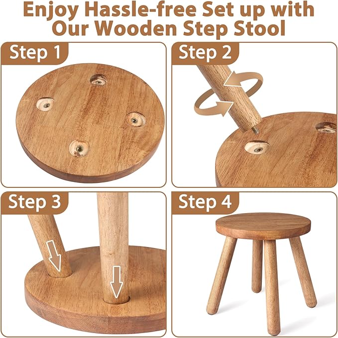 Round Solid Wooden Step Stool, 9.3''H Non-Slip Indoor Plant Stand, Portable & Sturdy Wooden Plants Stand, Gardening Display Footstool for Decor Living Room Patio -Walnut