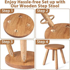 Round Solid Wooden Step Stool, 9.3''H Non-Slip Indoor Plant Stand, Portable & Sturdy Wooden Plants Stand, Gardening Display Footstool for Decor Living Room Patio -Walnut