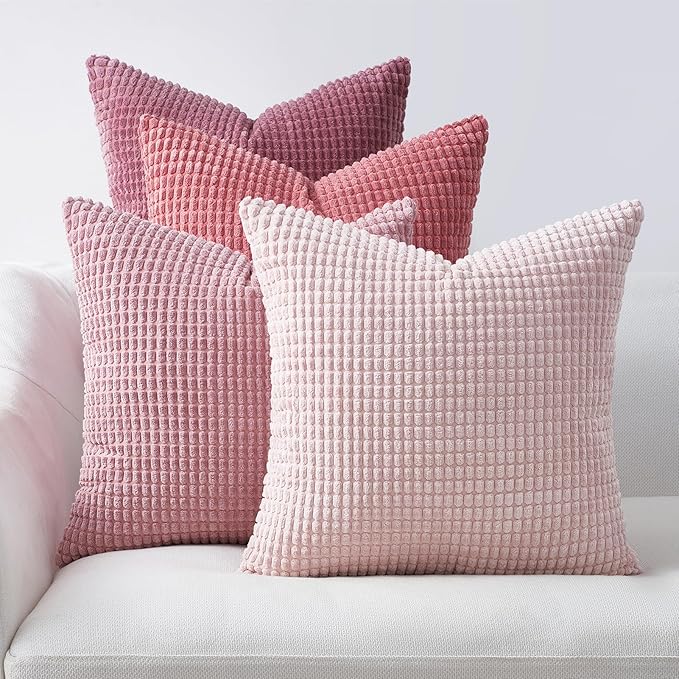 Topfinel 4 Packs Pink Decorative Throw Pillow Covers 16x16 Inch for Living Room Couch Bed Sofa, Boho Western Farmhouse Home Decor, Square Soft Moss Corduroy Fall Cushion Case 40x40 cm