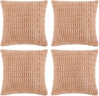 Fancy Homi 4 Packs Peach Decorative Throw Pillow Covers 26x26 Inch for Living Room Couch Bed, Rustic Modern Farmhouse Boho Home Decor, Soft Plush Corduroy Cute Square Accent Cushion Case 66x66 cm