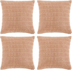 Fancy Homi 4 Packs Peach Decorative Throw Pillow Covers 16x16 Inch for Living Room Couch Bed, Rustic Modern Farmhouse Boho Home Decor, Soft Plush Corduroy Cute Square Accent Cushion Case 40x40 cm