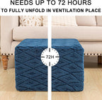 Fluffy Square Ottoman Pouf with All-in-One Foam Filling 20 x 14 Inches Furry Ottoman Foot Rest Foot Stool for Living Room or Bedroom (Navy)