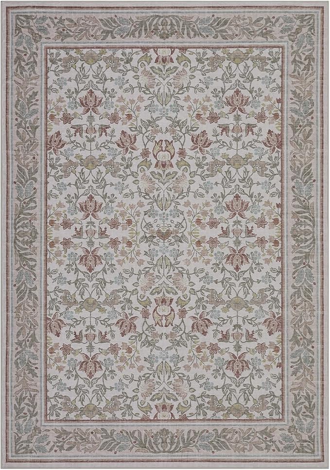 GarveeHome 8x10 Area Rugs Washable Rug for Living Room, Boho Vintage Large Area Rug for Bedroom Soft Non Slip Low Pile Indoor Stain Resistance Throw Carpet for Dining Room Office Beige Pink
