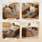 WLIVE 60'' Futon Sofa Bed, Convertible Sleeper Sofa, Folding Pull Out Couch Boneless Mattress with Fixed Frame, Corduroy, Brown
