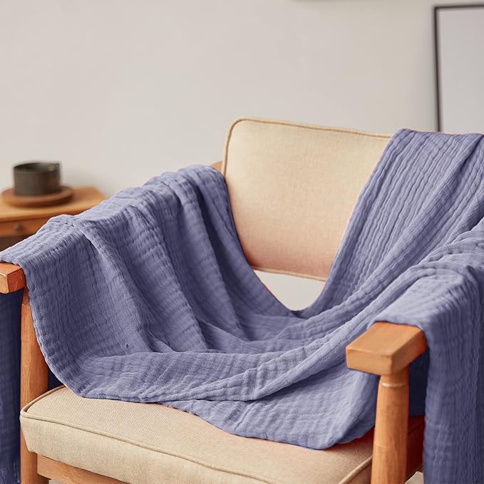 Simple&Opulence Cotton Muslin Throw Blanket for Bed, Couch, Knit Woven Gauze Blanket with Tassels, Soft Lightweight Cozy Pre-Washed Breathable Farmhouse Decoration for All-Season (Lavender)