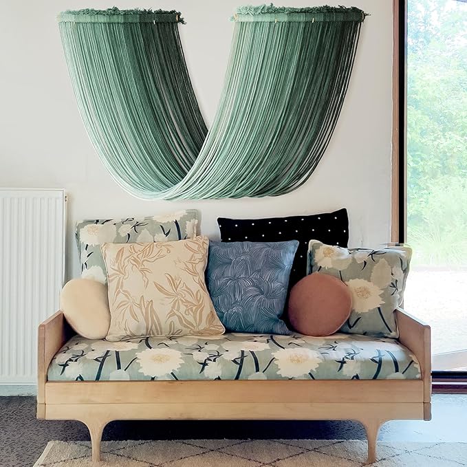 Jakalin Macrame Wall Hanging Green Yarn Wall Art Boho Decor Textile Tassel Cord Bohemian Home Decor for Home Living Room Bedroom