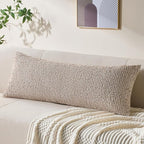 Decorative Lumbar Pillow Cover 14x36 Beige Striped Wool Long Body Pillow Neutral Textured Boho Lumbar Throw Pillow Cushion Covers for Modern Farmhouse Sofa Bed Living Room Decor SY011-A14