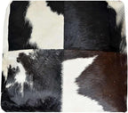 Unstuffed Premium Hair-on Leather Ottoman Pouf Cover, Boho Handmade Genuine Cowhide Square Footstool, Modern Cube Ottoman Footrest for Home Decor Living Room, Bedroom - 18X18 Inch, Black & White