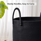 60L Black Woven Rope Hamper Laundry Basket for Clothes Tall Modern Blanket Storage Basket in Living Room Bedroom 15Dx20H inches