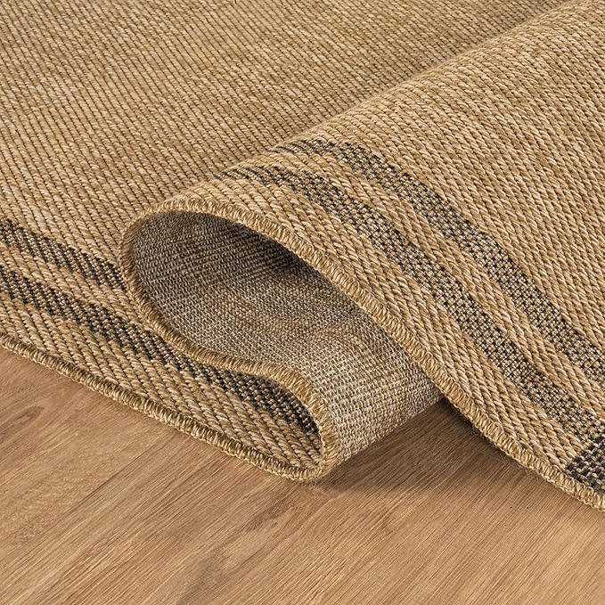 Easy Jute Rugs 8x10 Bordered Natural Color Living Room Indoor Outdoor Area Rug for Patio and Kitchen Rug High Traffic Washable Easy to Clean Solid Boho Woven Design Outside Carpet (8 x 10)