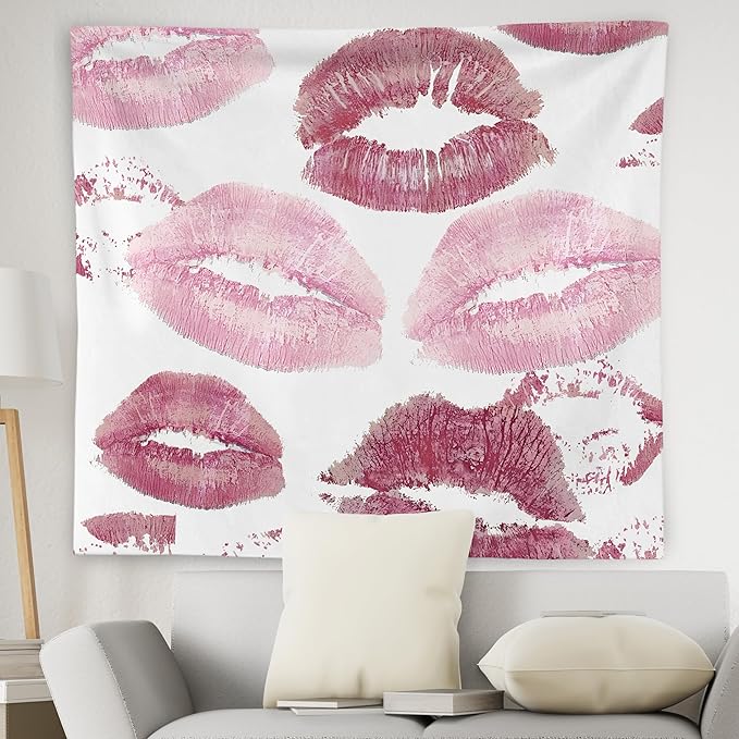 WNAGT Trendy Black and White Kiss Lips Tapestry Wall Hanging, Funky Makeup Wall Decor, Fashion Aesthetic Wall Blanket Decor for Girls Room College Dorm Makeup Room Beauty Room, 50x60 Inch